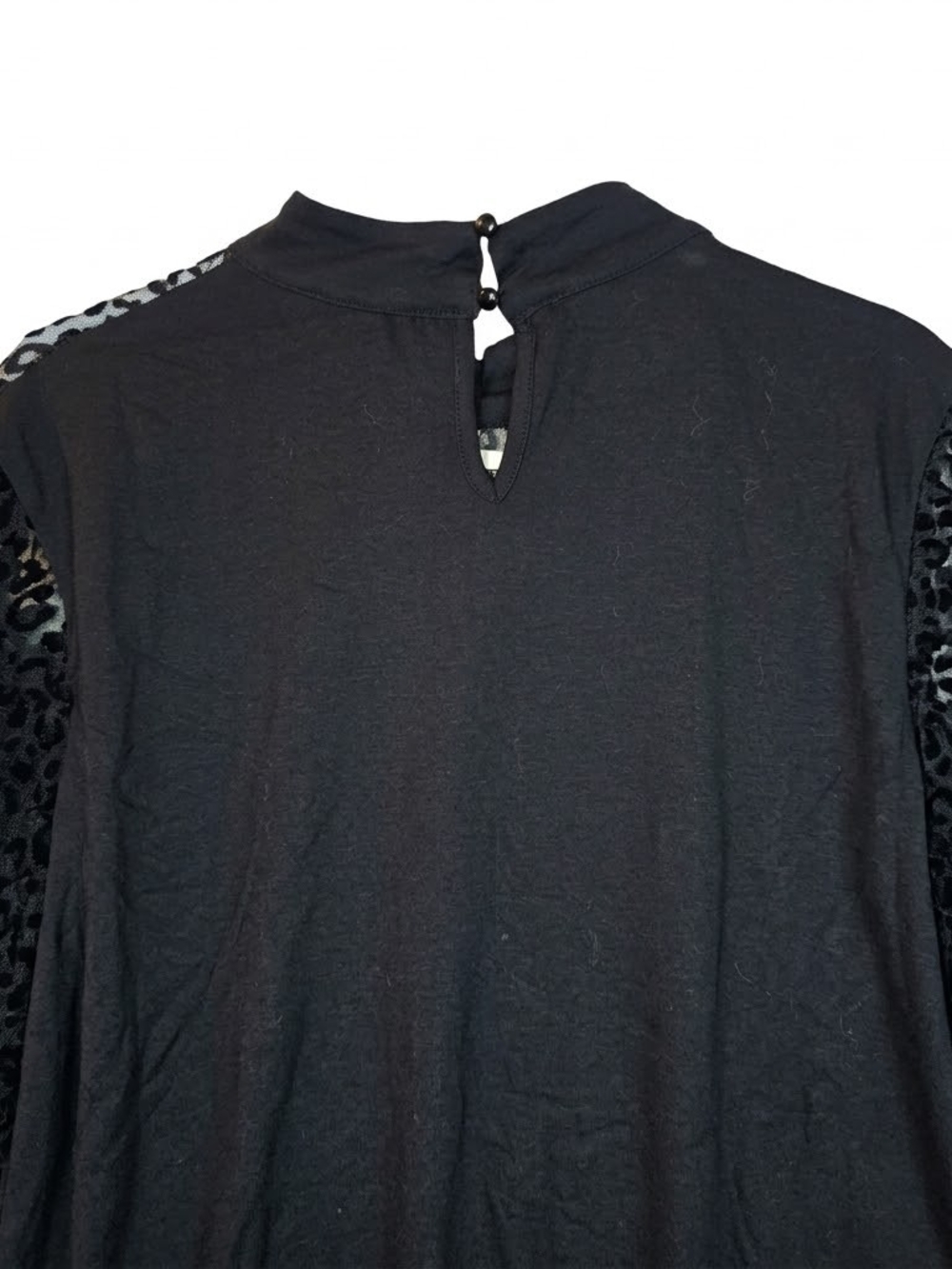 VENUS Black Leopard Mesh Yoke Long Sleeve Top Womens 1X #24 - Picture 3 of 6